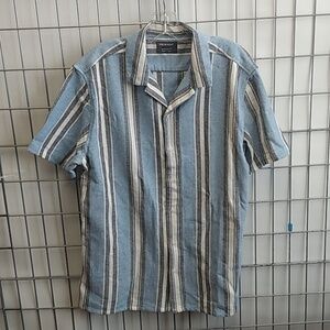PRIMARK Regular Fit Men's Short Sleeve Shirt LG Blue/White Stripes